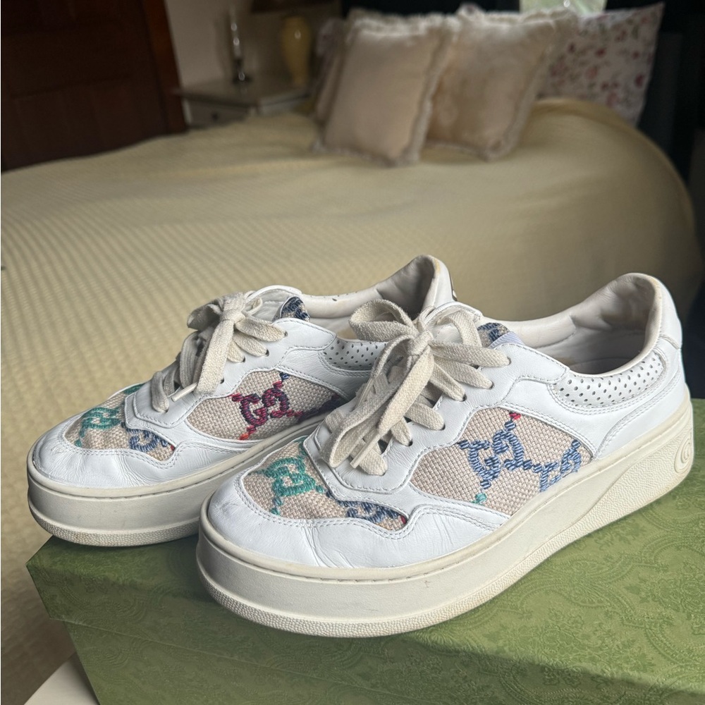 Gucci White GG Panelled Sneakers Multicolor Design